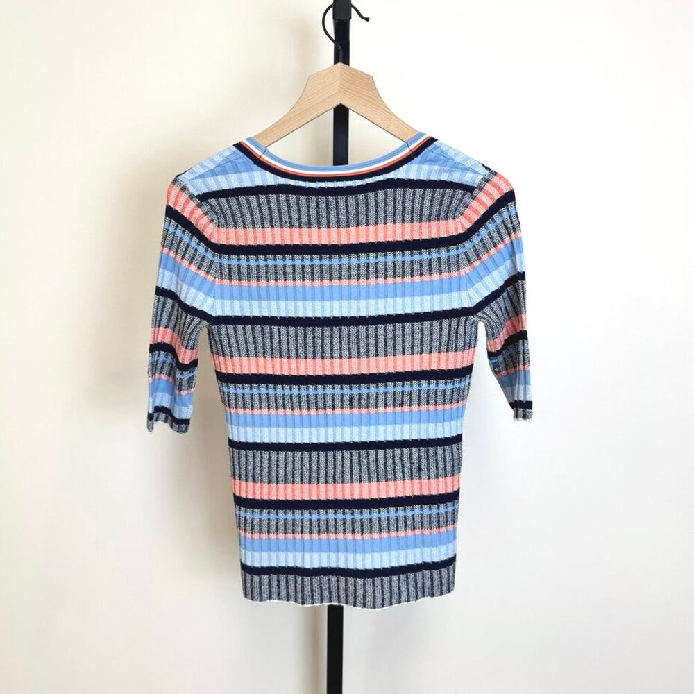 Veronica Beard Calliope Blue Stripe Cardigan Small NEW Short Sleeve V-neck Top - Picture 5 of 7
